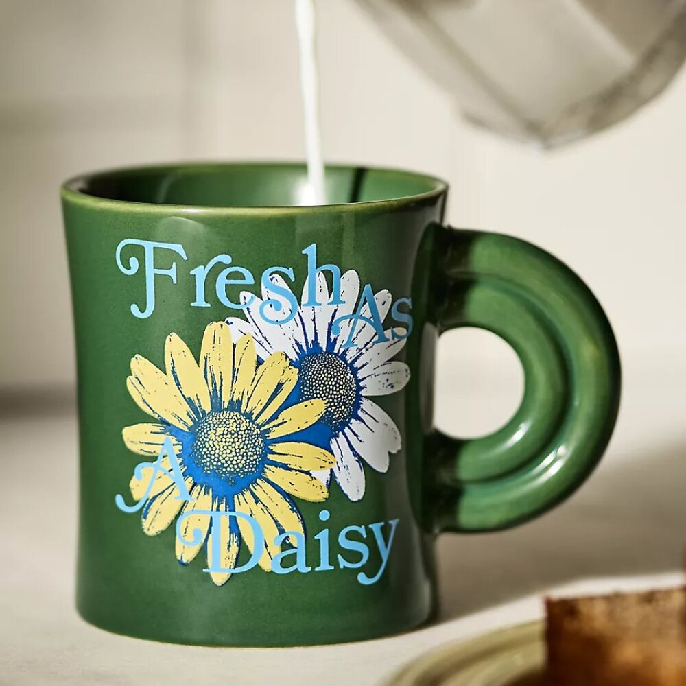 Anthropologie Ariane Daisy Mug & Plate Set - Green - NIB